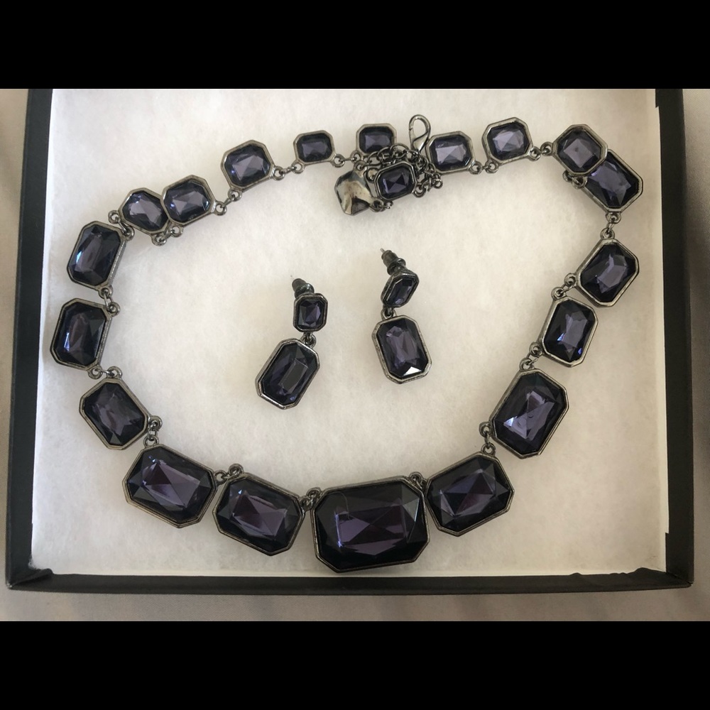 Necklace and earring set, blue stones